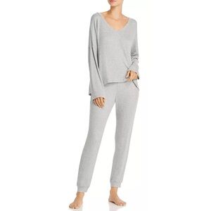 Eberjey Elon Ribbed V-Neck Pullover Top & Comfy Pants Joggers Gray Size Medium